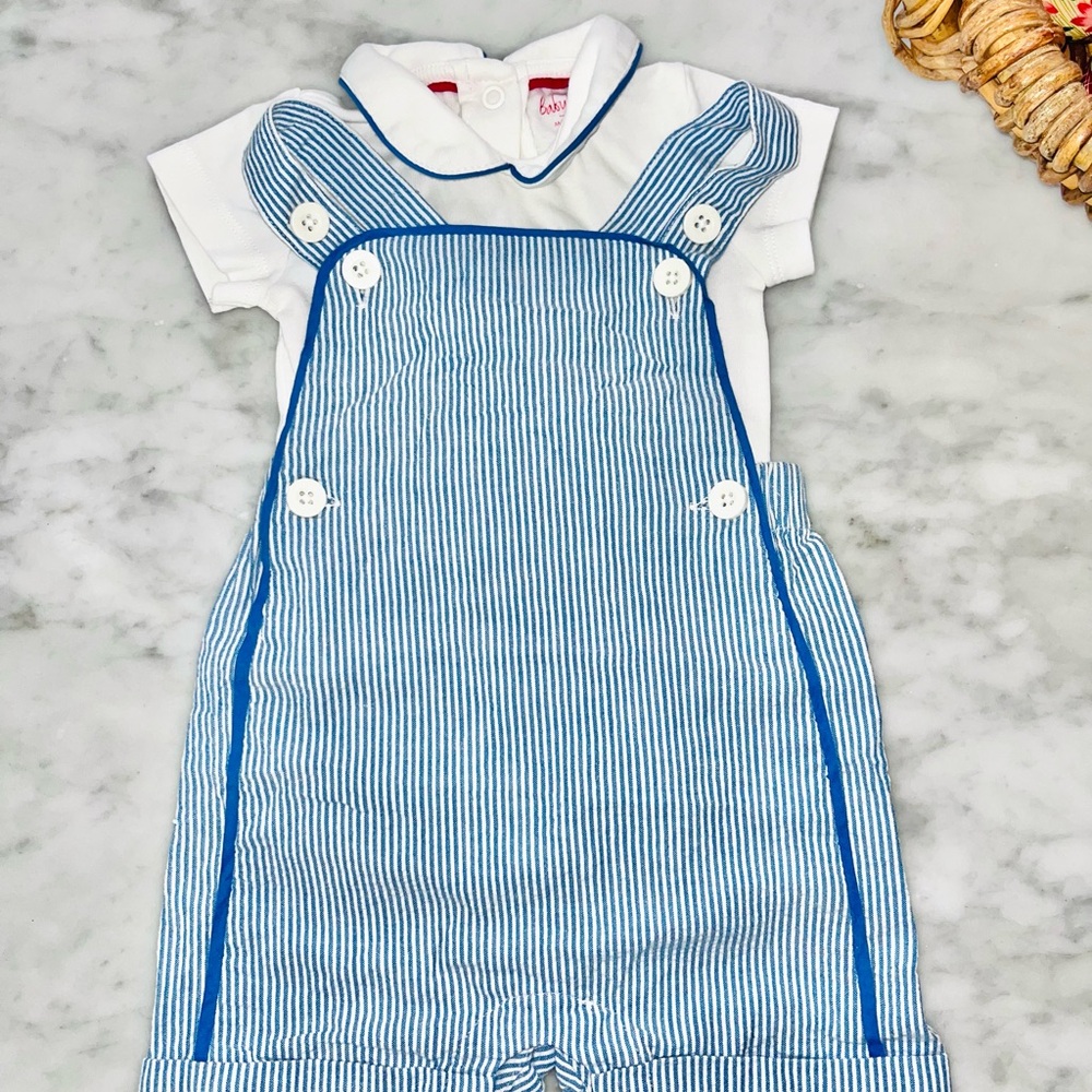 Baby Boden Blue & White Striped Overalls 3-6 months spring Outfit
